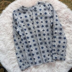 Boys n' Arrows Blue White Large Floral Long-sleeved Blouse Girls' 10 Like New!